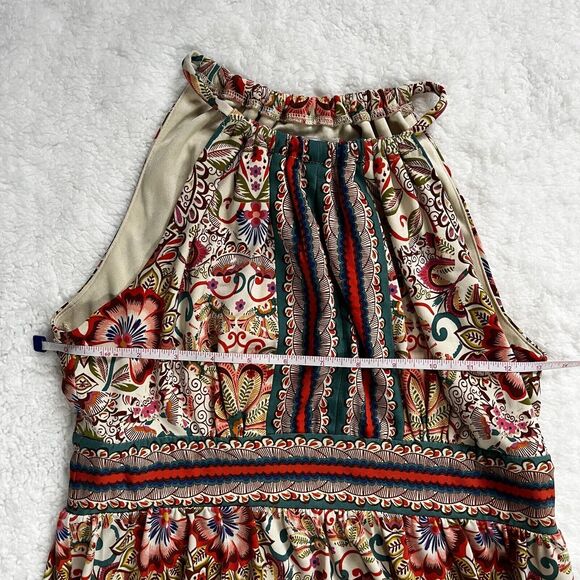 London Times Petit Women Mini Dress Size 4P Multicolor Print Strech Keyhole - Picture 6 of 7